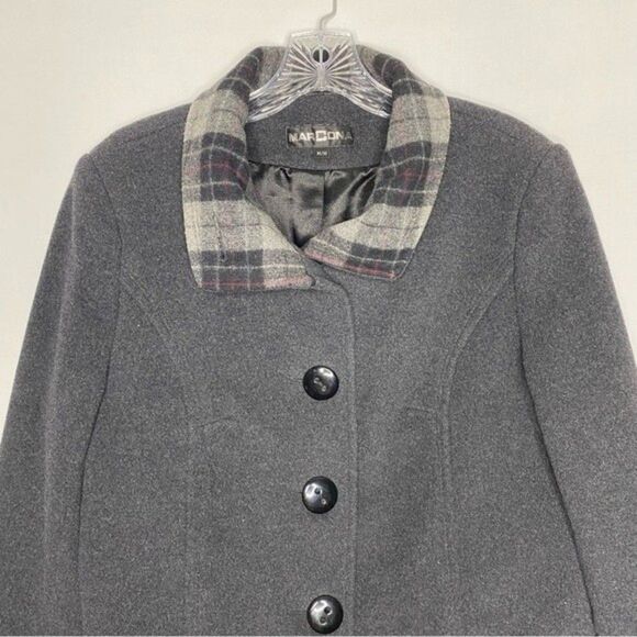 Marcona Wool Blend Coat Women’s M Charcoal Gray Y2K Classic Winter Plaid Collar - Picture 4 of 10